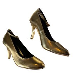 Bijou New York Metallic Gold Ankle Strap Almond Toe 1980s Pumps Womens Size 6M
